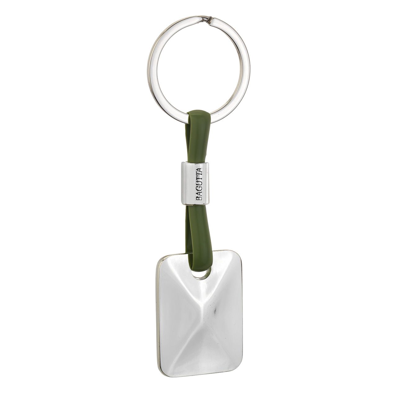 PORTACHIAVI SILVER PLATED CON CORDONE IN SILICONE VERDE